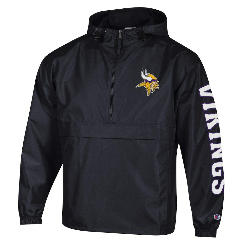Minnesota Vikings Champion Packable Windbreaker Half-Zip Jacket - Black Jackets
