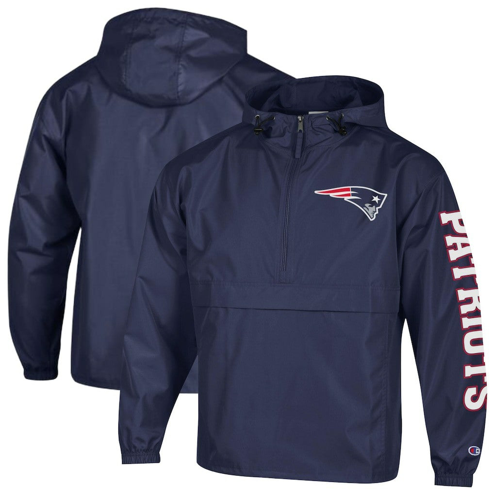 New England Patriots Champion Packable Windbreaker Half-Zip Jacket - Navy Jackets