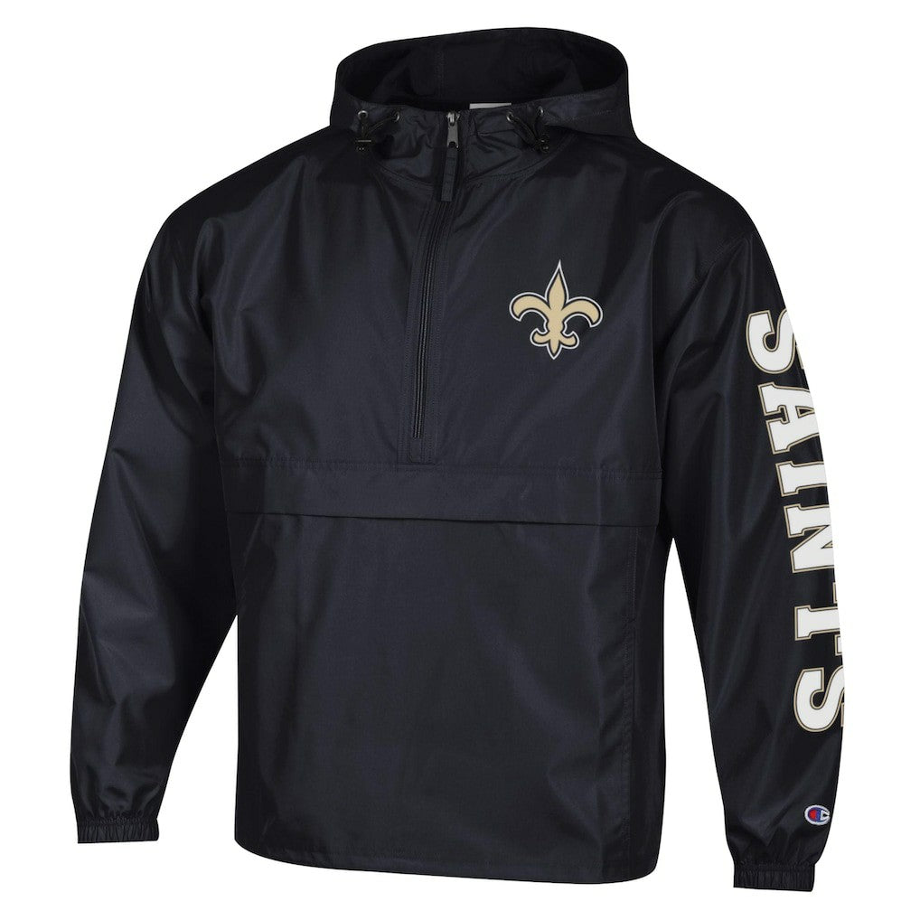 New Orleans Saints Champion Packable Windbreaker Half-Zip Jacket - Black Jackets