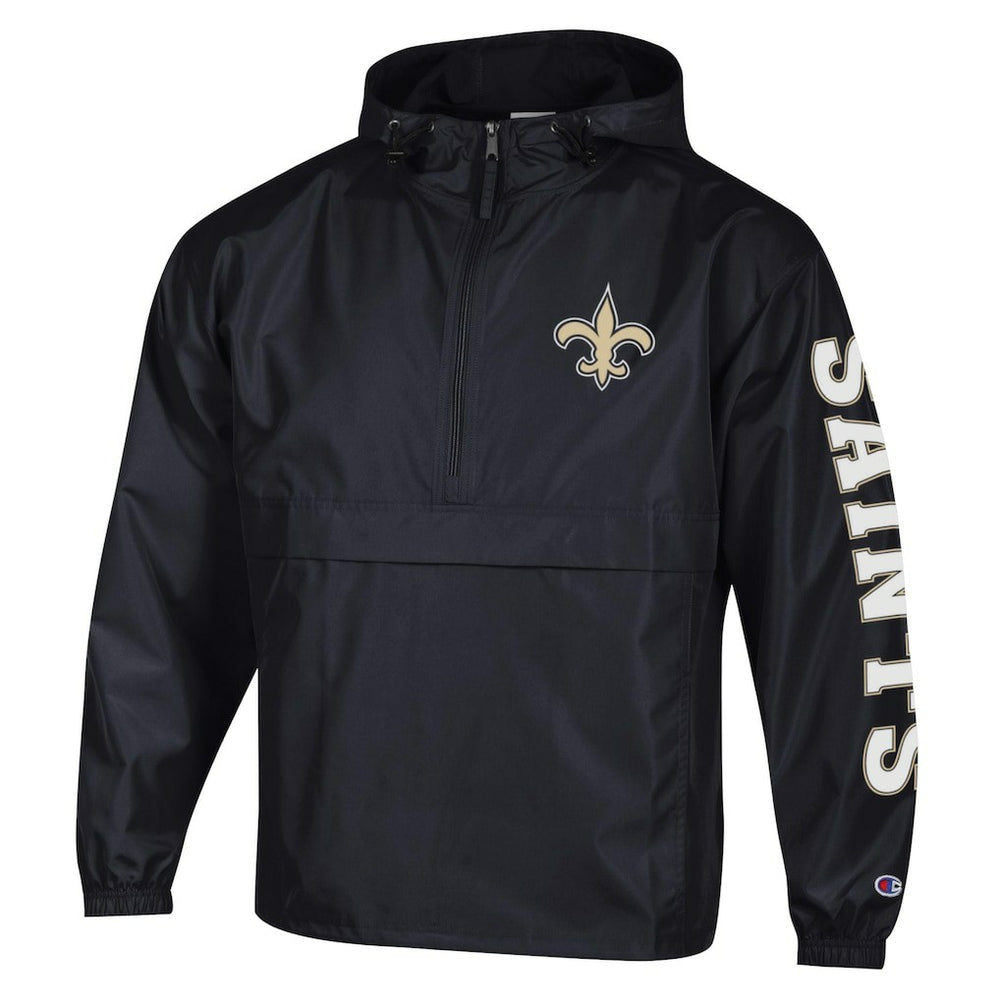 New Orleans Saints Champion Packable Windbreaker Half-Zip Jacket - Black Jackets