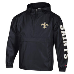 New Orleans Saints Champion Packable Windbreaker Half-Zip Jacket - Black Jackets