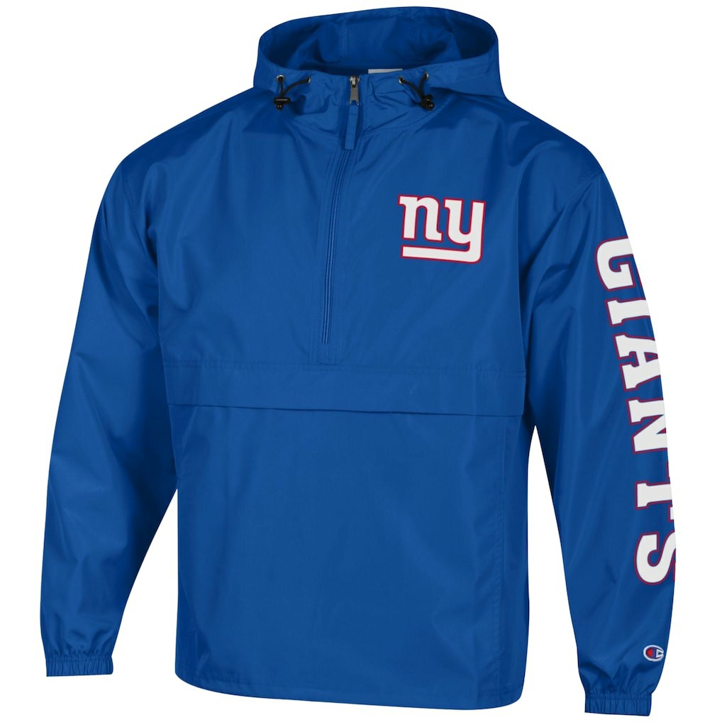 New York Giants Champion Packable Windbreaker Half-Zip Jacket - Royal Jackets