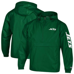 New York Jets Champion Packable Windbreaker Half-Zip Jacket - Green Jackets