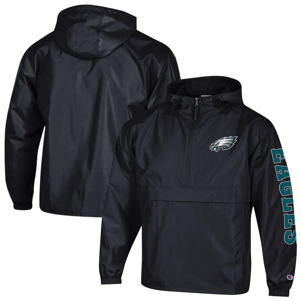 Philadelphia Eagles Champion Packable Windbreaker Half-Zip Jacket - Black Jackets