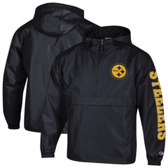 Pittsburgh Steelers Champion Packable Windbreaker Half-Zip Jacket - Black Jackets