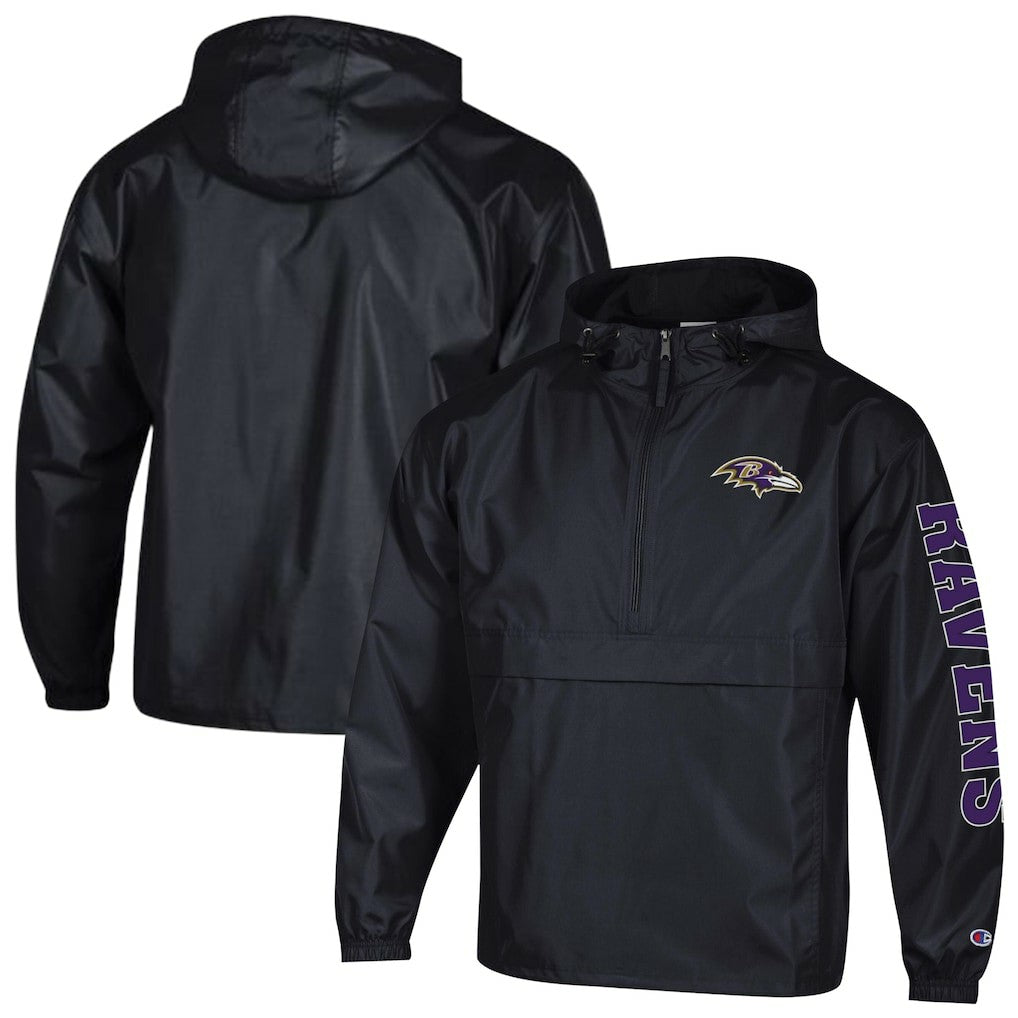 Baltimore Ravens Champion Packable Windbreaker Half-Zip Jacket - Black Jackets
