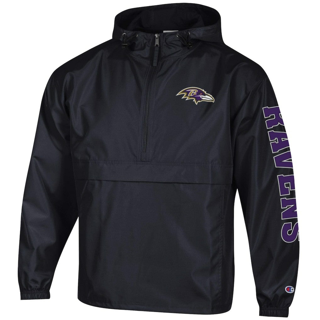 Baltimore Ravens Champion Packable Windbreaker Half-Zip Jacket - Black Jackets