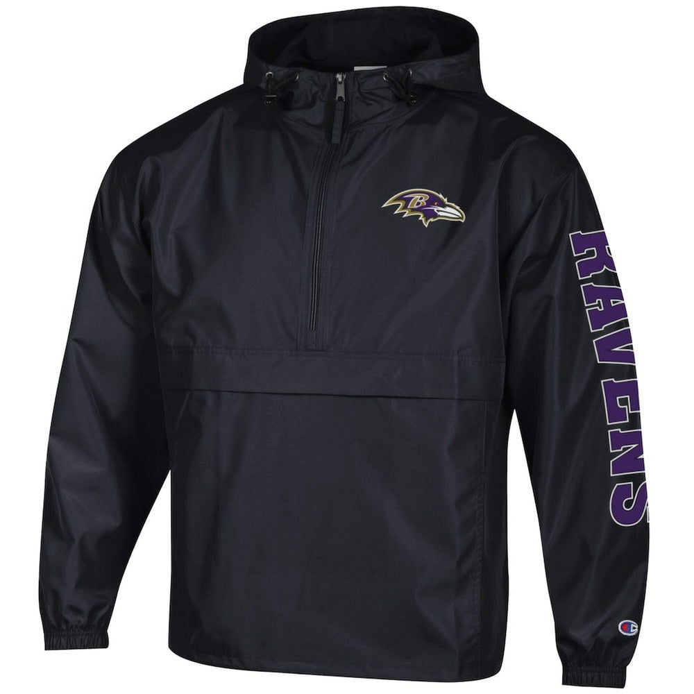 Baltimore Ravens Champion Packable Windbreaker Half-Zip Jacket - Black Jackets