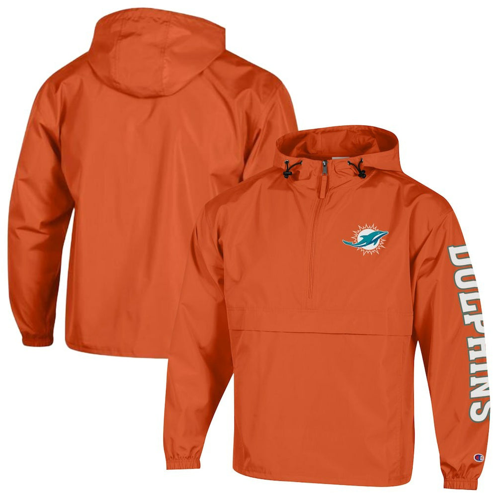 Miami Dolphins Champion Packable Windbreaker Half-Zip Jacket - Orange Jackets