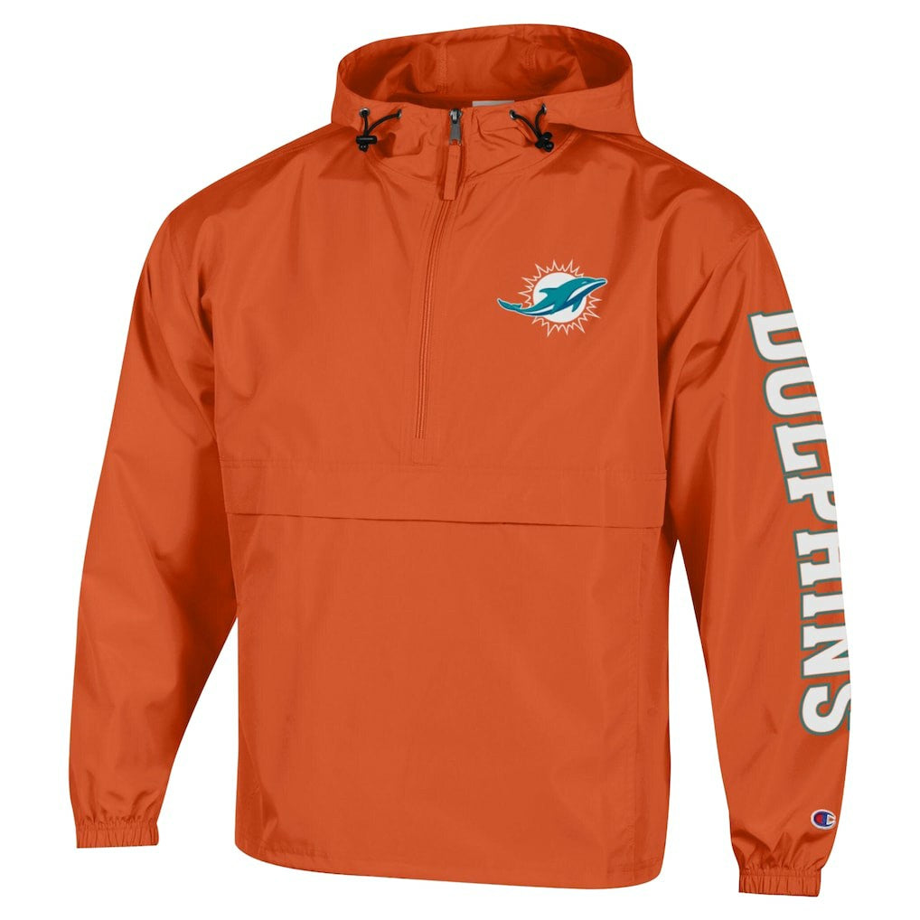 Miami Dolphins Champion Packable Windbreaker Half-Zip Jacket - Orange Jackets
