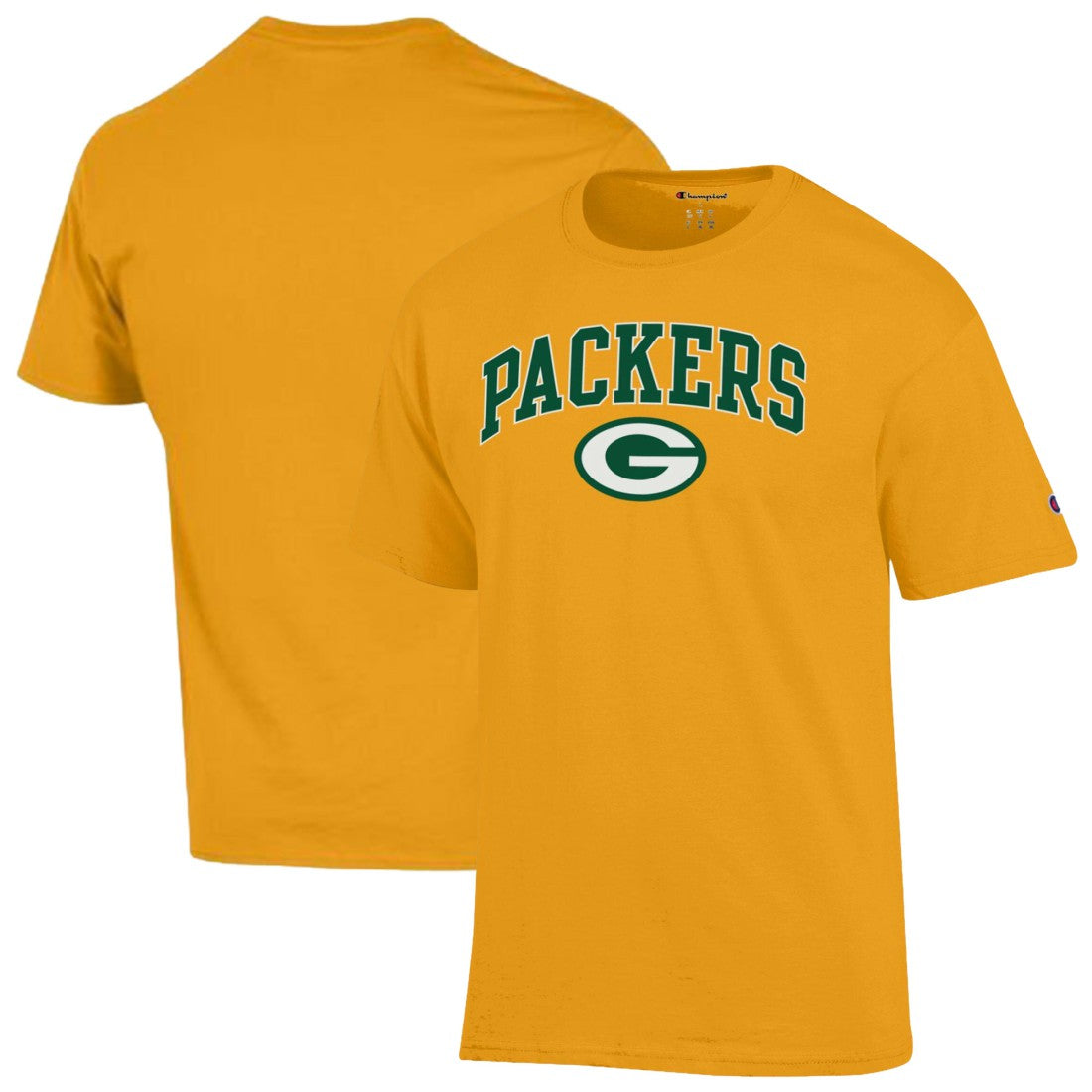 Green Bay Packers Champion Arch Over Logo T-Shirt - Gold T-shirts