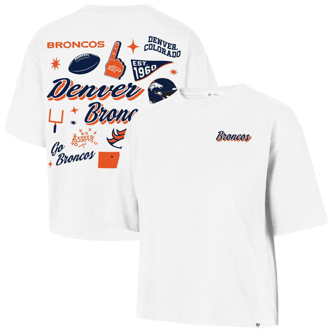Denver Broncos '47 Women's Collage Script Reed City T-Shirt - White T-shirts