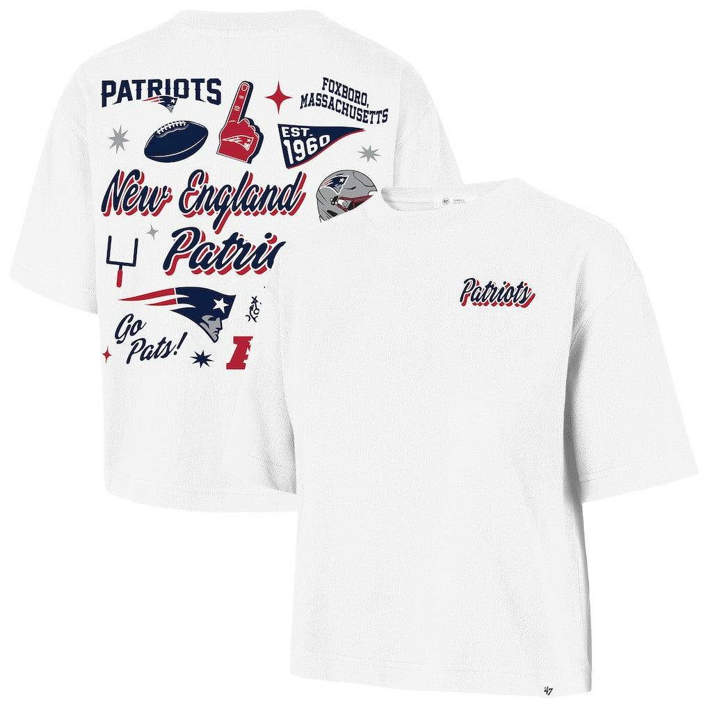 New England Patriots '47 Women's Collage Script Reed City T-Shirt - White T-shirts
