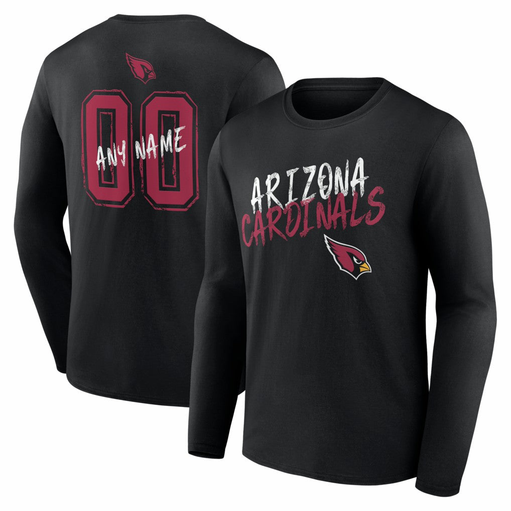 Arizona Cardinals Hustle Personalized Name & Number Long Sleeve T-Shirt - Black T-shirts