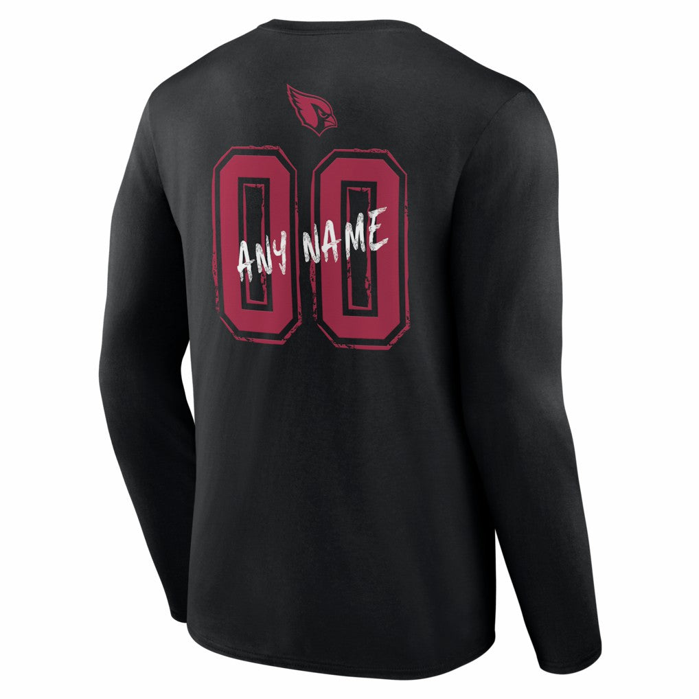 Arizona Cardinals Hustle Personalized Name & Number Long Sleeve T-Shirt - Black T-shirts
