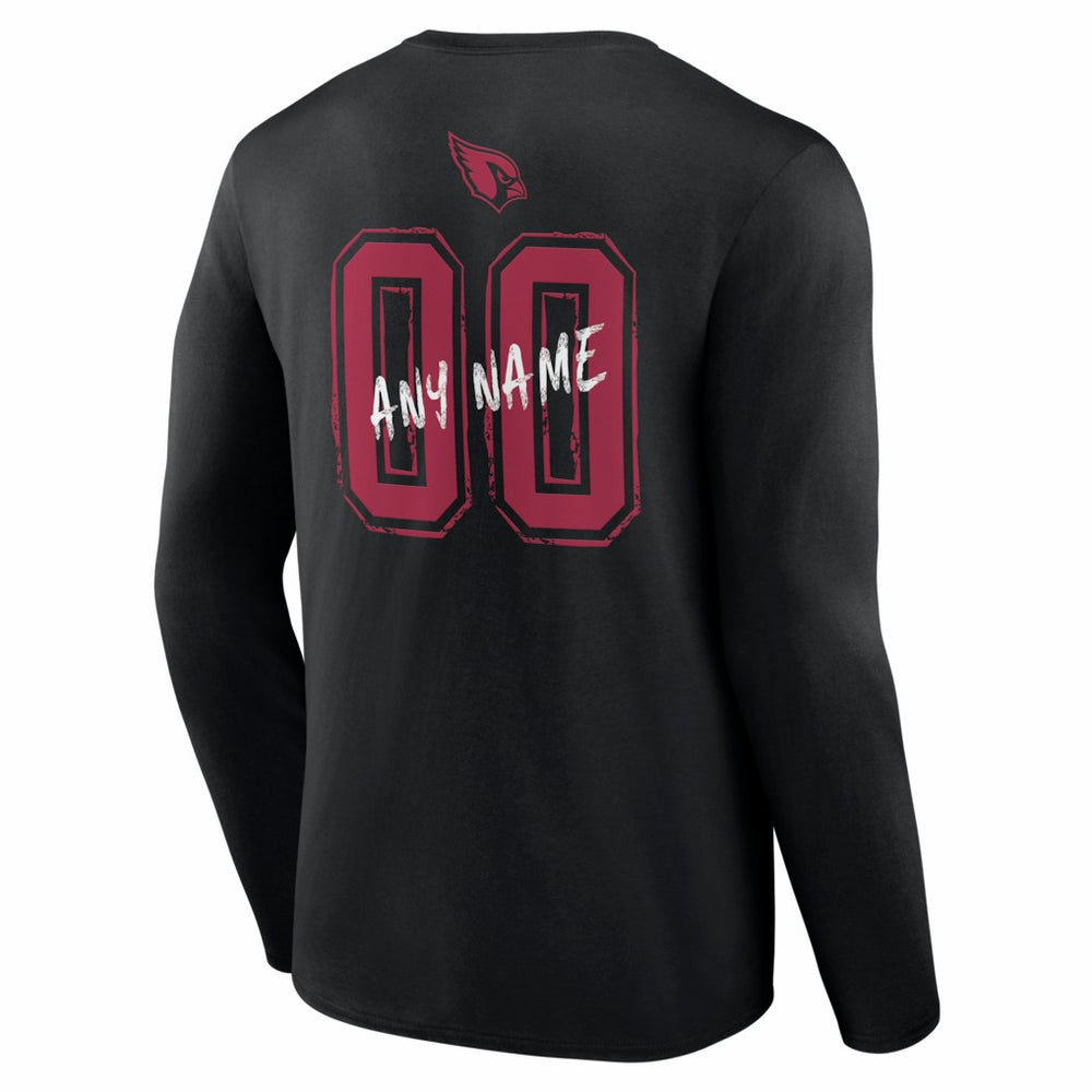 Arizona Cardinals Hustle Personalized Name & Number Long Sleeve T-Shirt - Black T-shirts