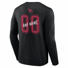 Arizona Cardinals Hustle Personalized Name & Number Long Sleeve T-Shirt - Black T-shirts