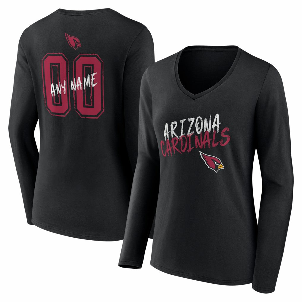 Arizona Cardinals Women's Hustle Personalized Name & Number Long Sleeve V-Neck T-Shirt - Black T-shirts