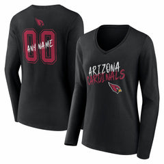 Arizona Cardinals Women's Hustle Personalized Name & Number Long Sleeve V-Neck T-Shirt - Black T-shirts