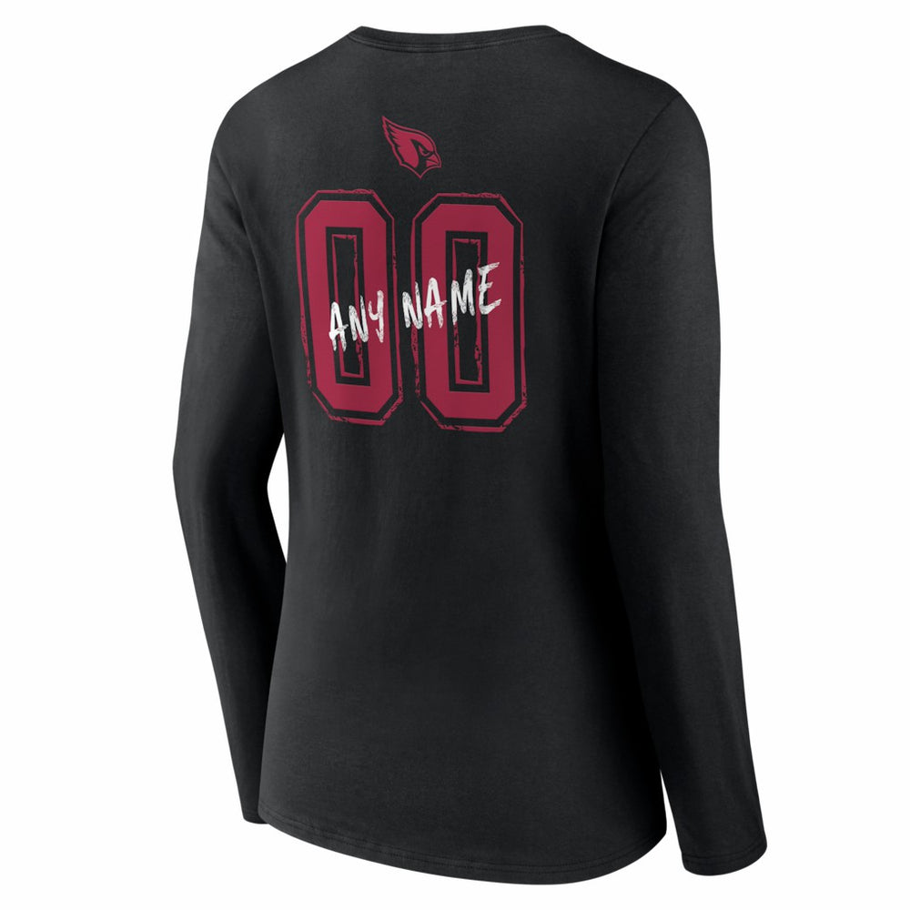 Arizona Cardinals Women's Hustle Personalized Name & Number Long Sleeve V-Neck T-Shirt - Black T-shirts