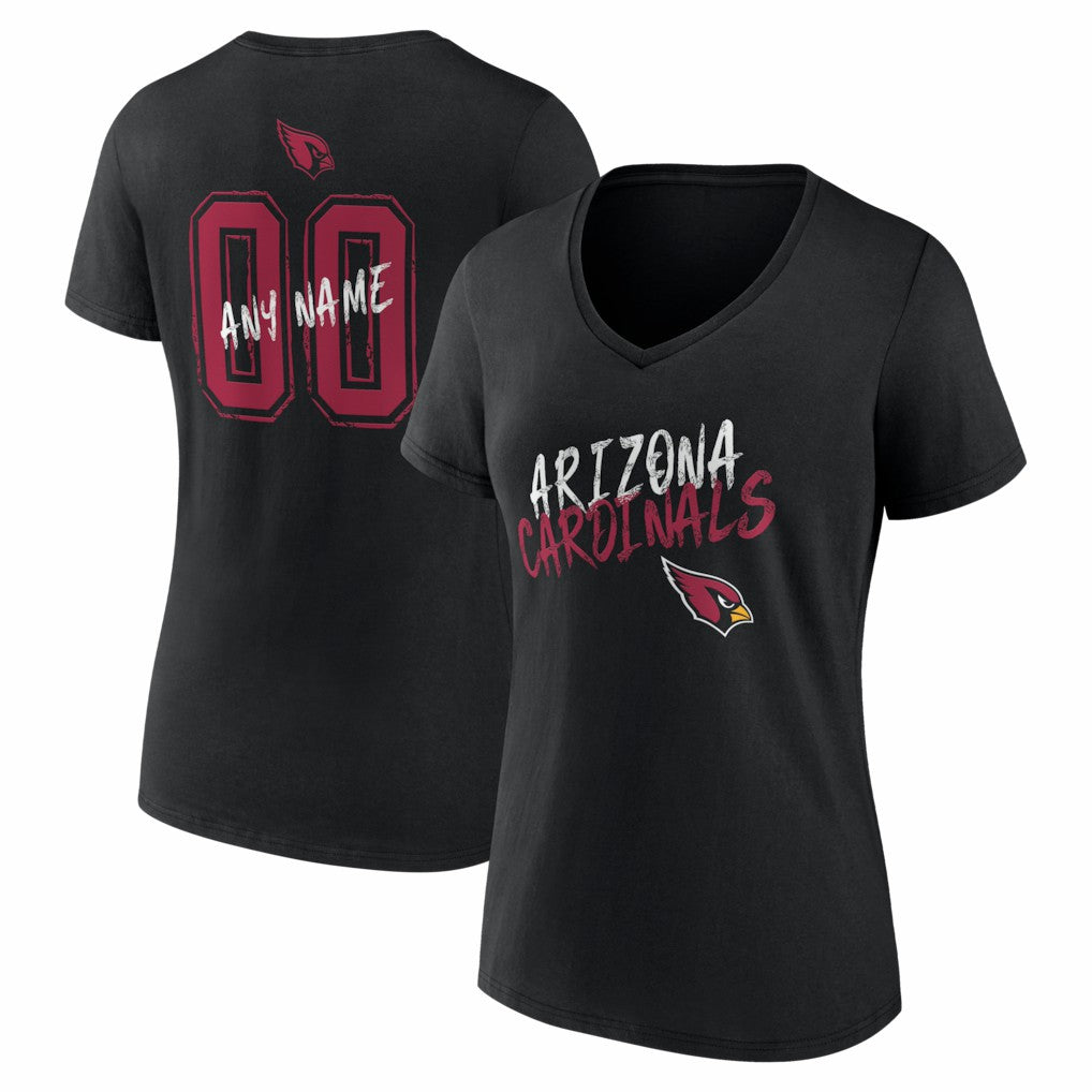 Arizona Cardinals Women's Hustle Personalized Name & Number V-Neck T-Shirt - Black T-shirts