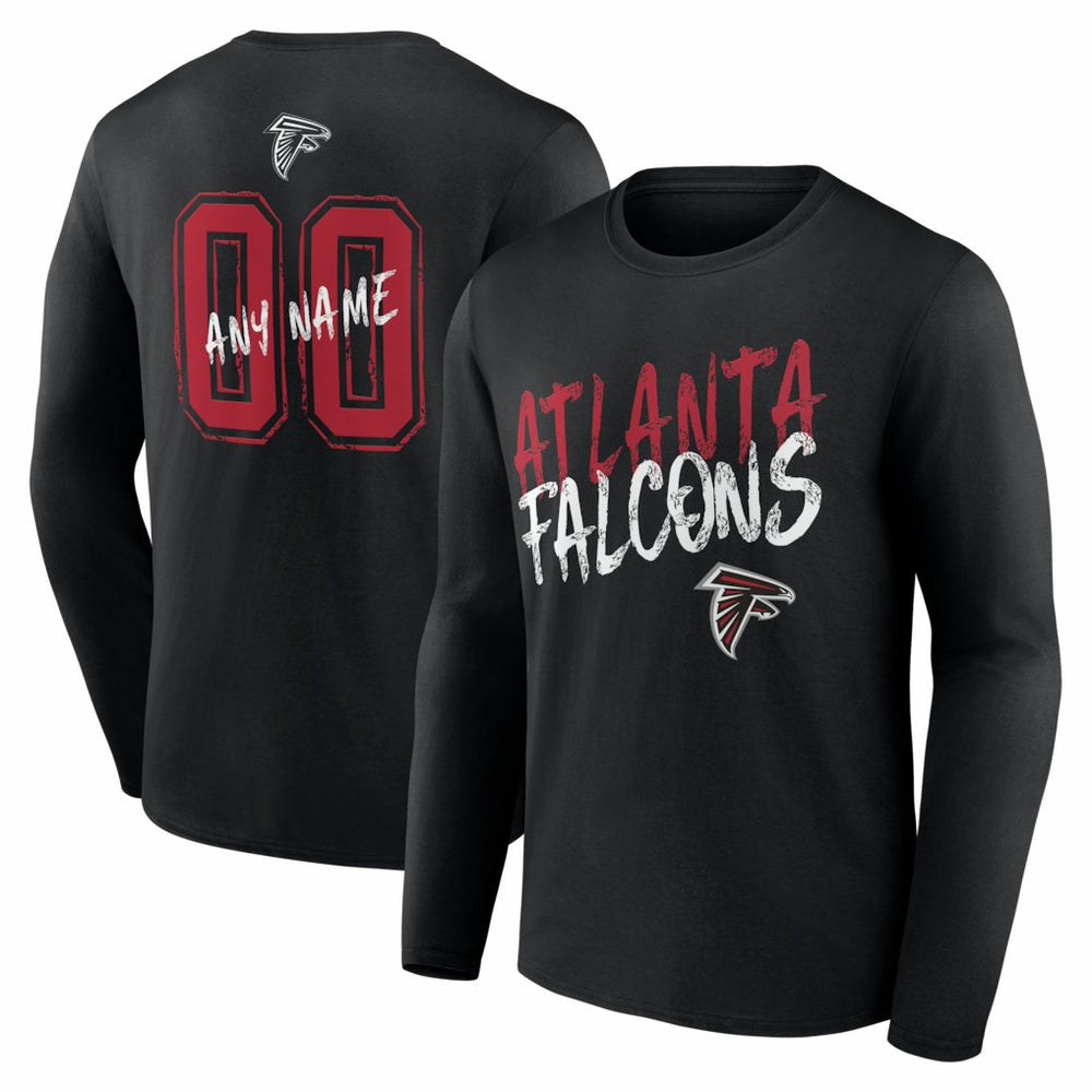 Atlanta Falcons Hustle Personalized Name & Number Long Sleeve T-Shirt - Black T-shirts