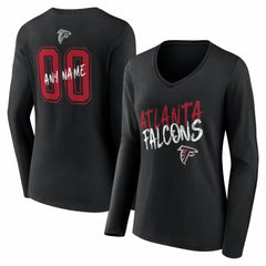 Atlanta Falcons Women's Hustle Personalized Name & Number Long Sleeve V-Neck T-Shirt - Black T-shirts
