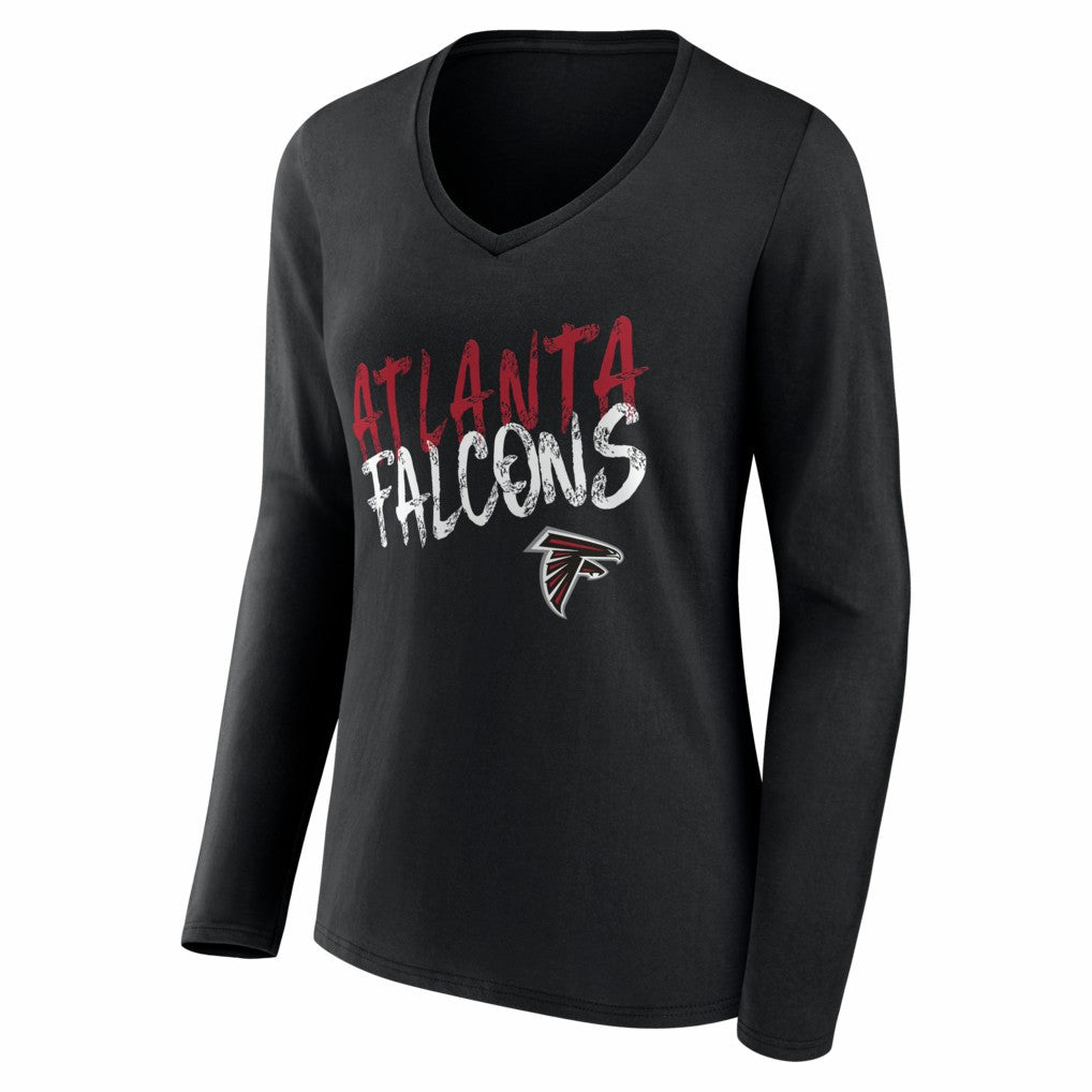 Atlanta Falcons Women's Hustle Personalized Name & Number Long Sleeve V-Neck T-Shirt - Black T-shirts