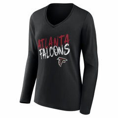 Atlanta Falcons Women's Hustle Personalized Name & Number Long Sleeve V-Neck T-Shirt - Black T-shirts