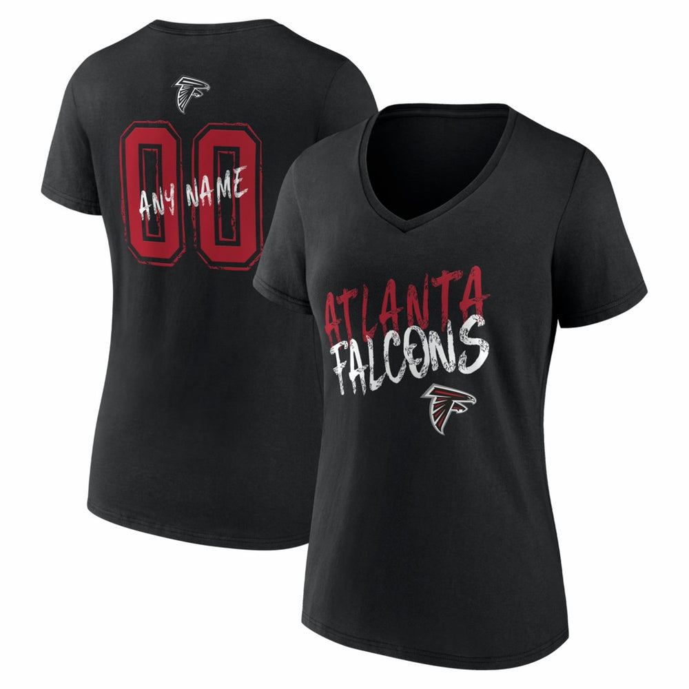 Atlanta Falcons Women's Hustle Personalized Name & Number V-Neck T-Shirt - Black T-shirts