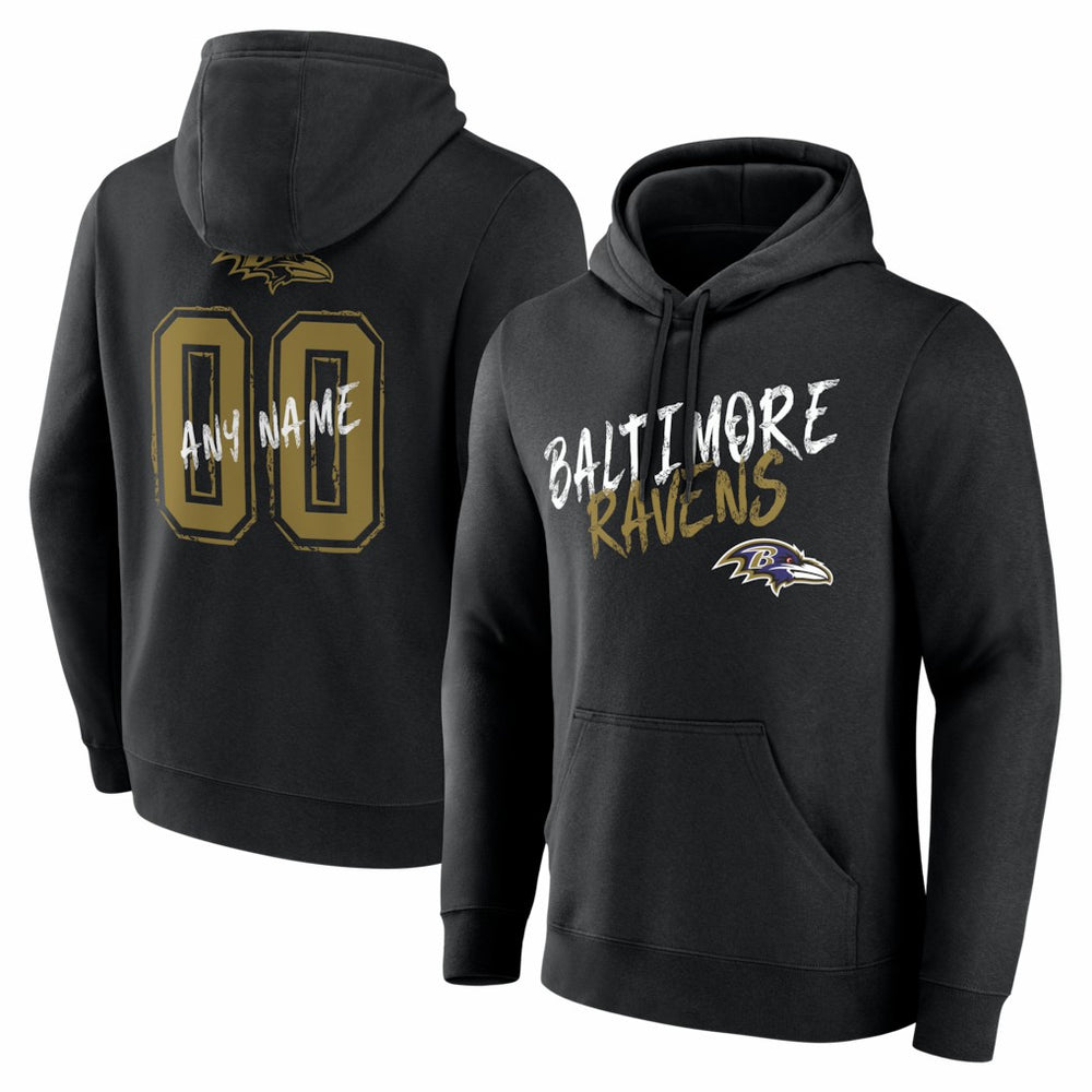 Baltimore Ravens Hustle Personalized Name & Number Hoodie - Black Hoodies