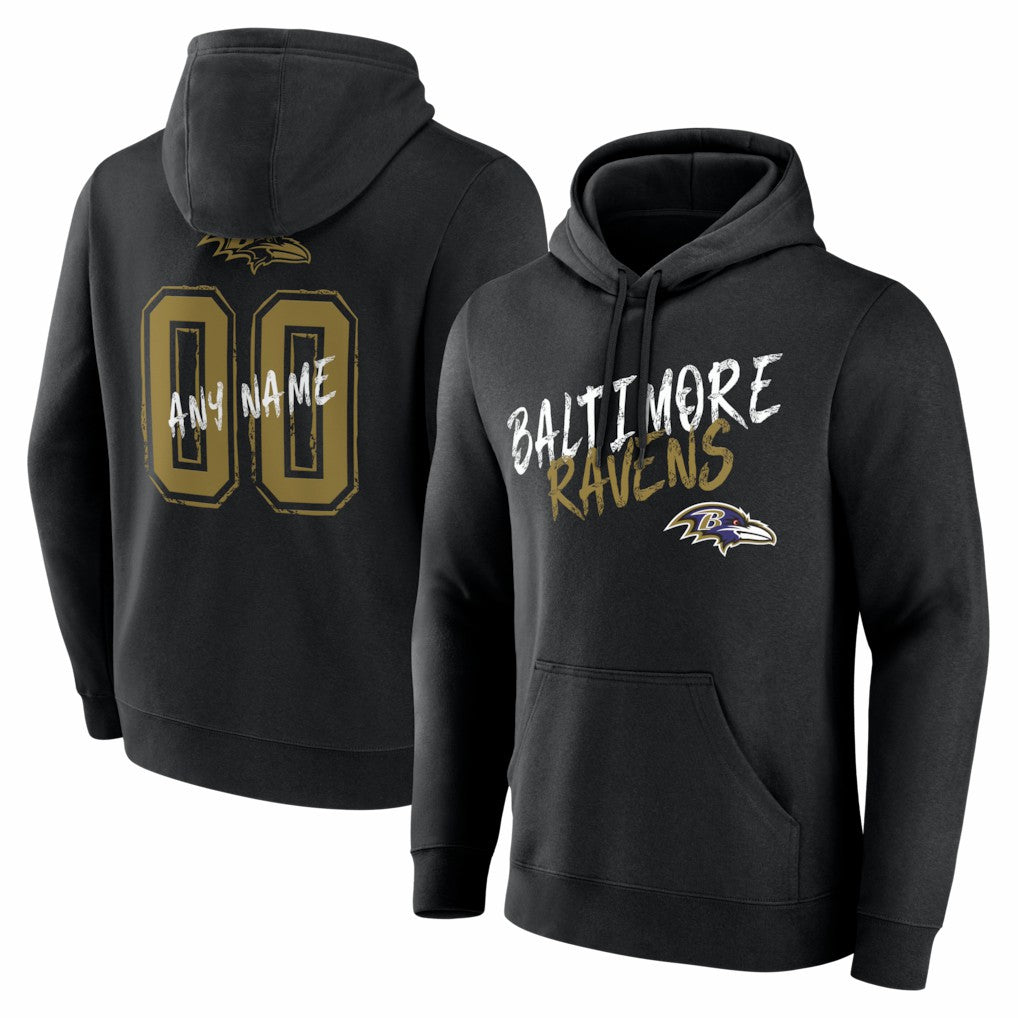 Baltimore Ravens Hustle Personalized Name & Number Hoodie - Black Hoodies