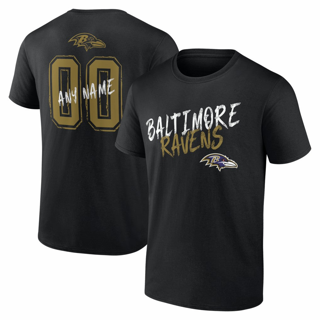 Baltimore Ravens Hustle Personalized Name & Number T-Shirt - Black T-shirts
