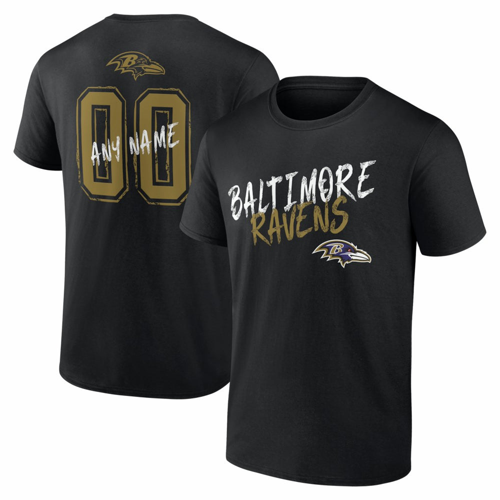 Baltimore Ravens Hustle Personalized Name & Number T-Shirt - Black T-shirts