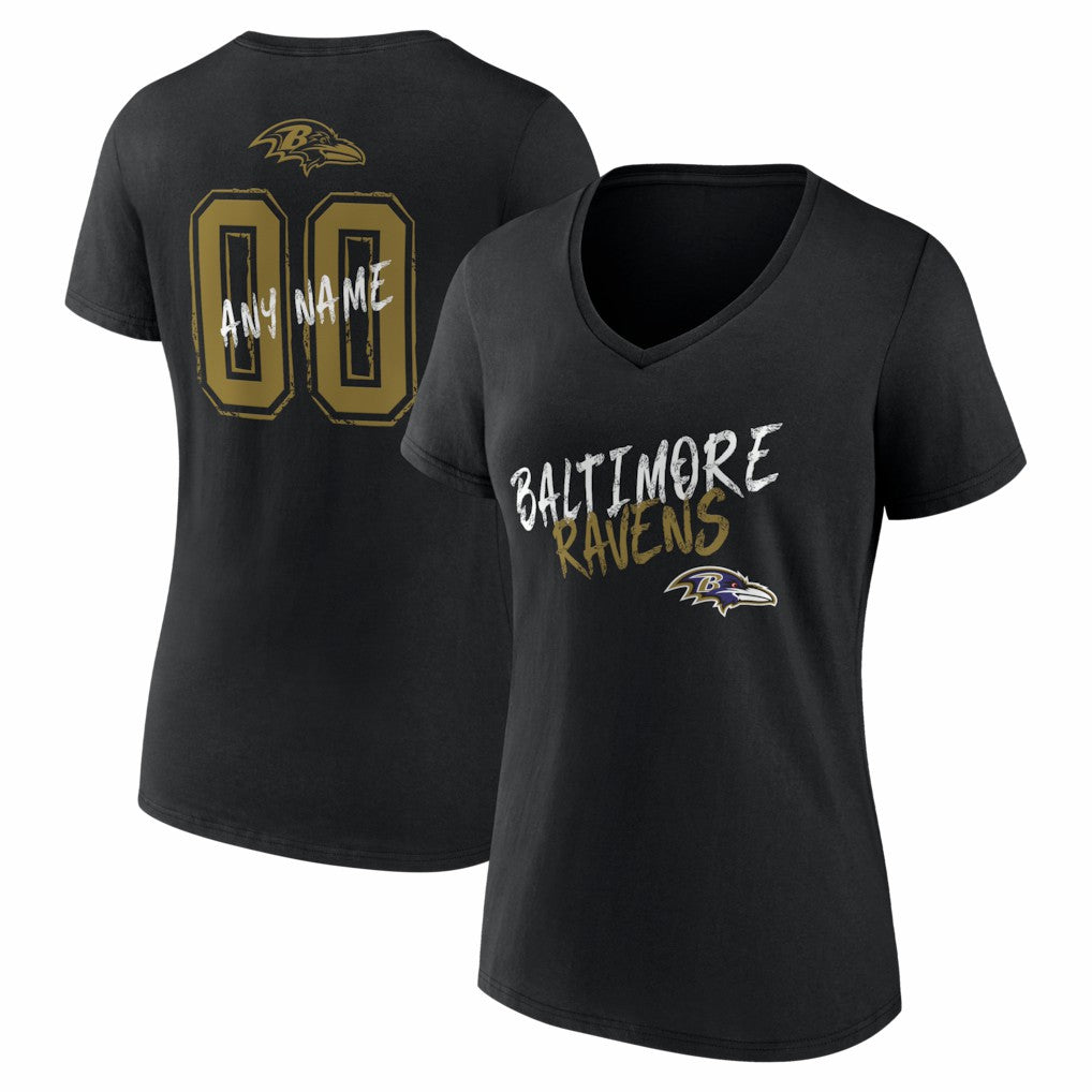 Baltimore Ravens Women's Hustle Personalized Name & Number V-Neck T-Shirt - Black T-shirts