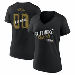 Baltimore Ravens Women's Hustle Personalized Name & Number V-Neck T-Shirt - Black T-shirts