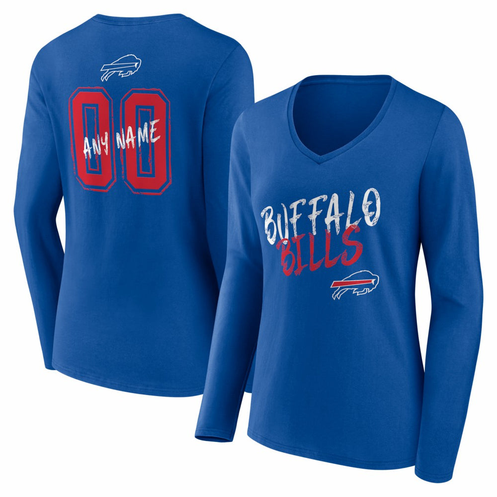 Buffalo Bills Women's Hustle Personalized Name & Number Long Sleeve V-Neck T-Shirt - Royal T-shirts
