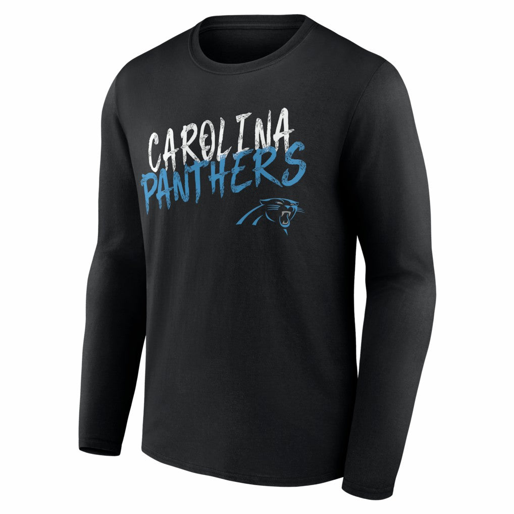 Carolina Panthers Hustle Personalized Name & Number Long Sleeve T-Shirt - Black T-shirts