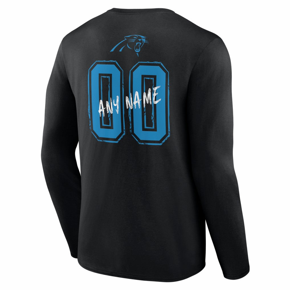 Carolina Panthers Hustle Personalized Name & Number Long Sleeve T-Shirt - Black T-shirts