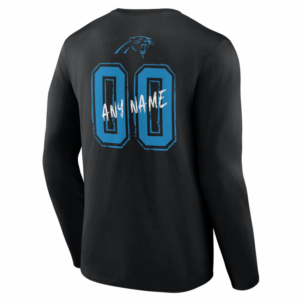 Carolina Panthers Hustle Personalized Name & Number Long Sleeve T-Shirt - Black T-shirts