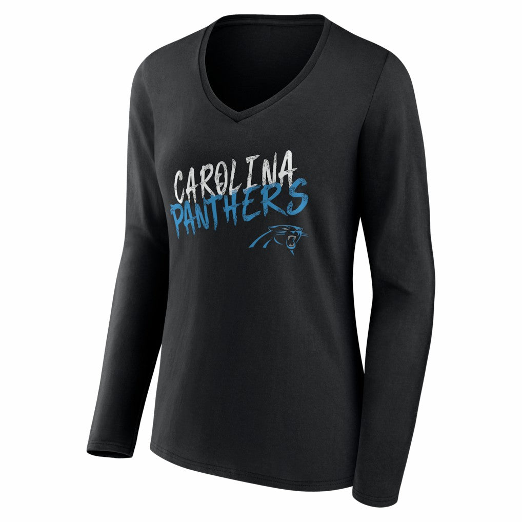 Carolina Panthers Women's Hustle Personalized Name & Number Long Sleeve V-Neck T-Shirt - Black T-shirts