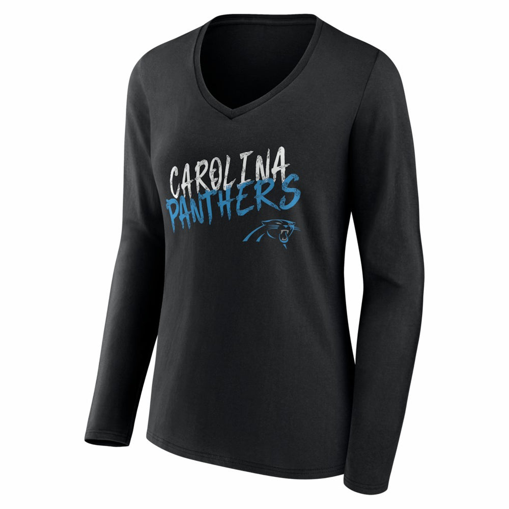 Carolina Panthers Women's Hustle Personalized Name & Number Long Sleeve V-Neck T-Shirt - Black T-shirts