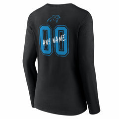 Carolina Panthers Women's Hustle Personalized Name & Number Long Sleeve V-Neck T-Shirt - Black T-shirts