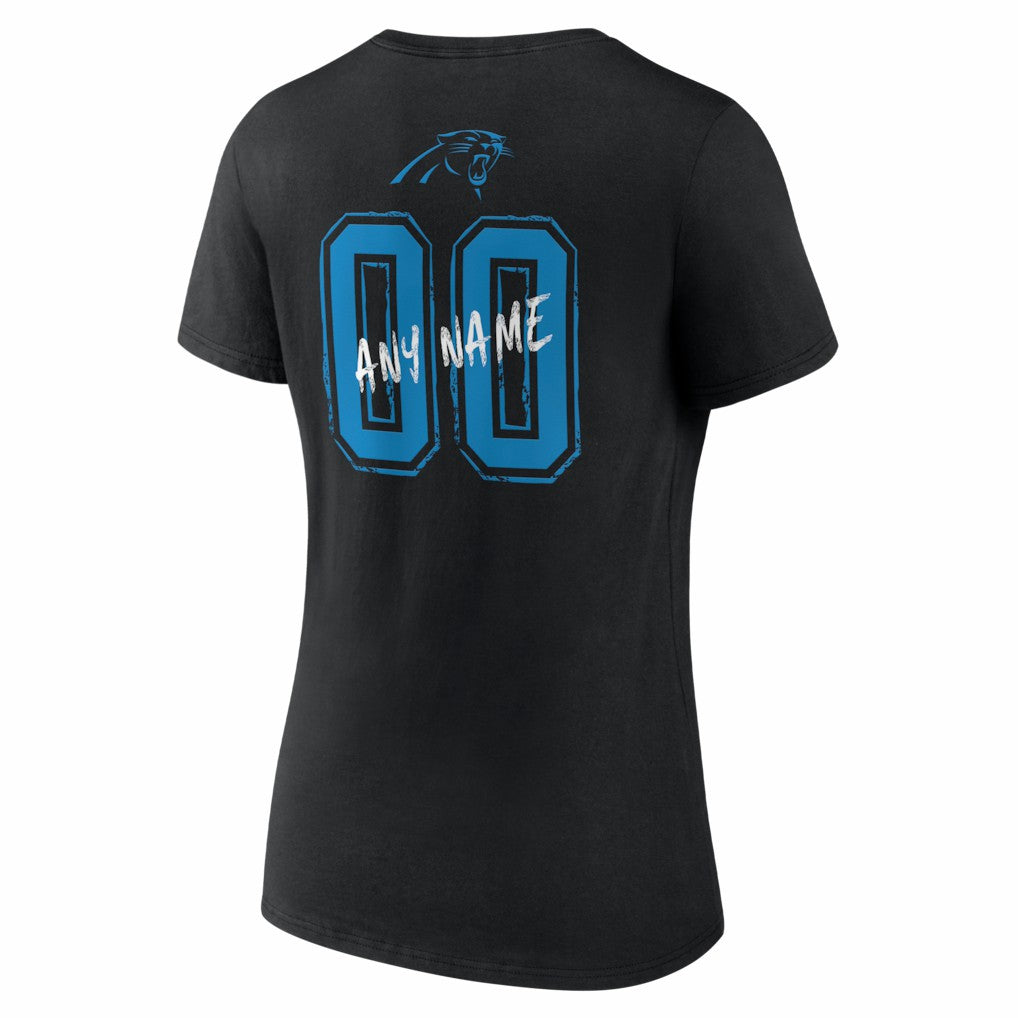 Carolina Panthers Women's Hustle Personalized Name & Number V-Neck T-Shirt - Black T-shirts