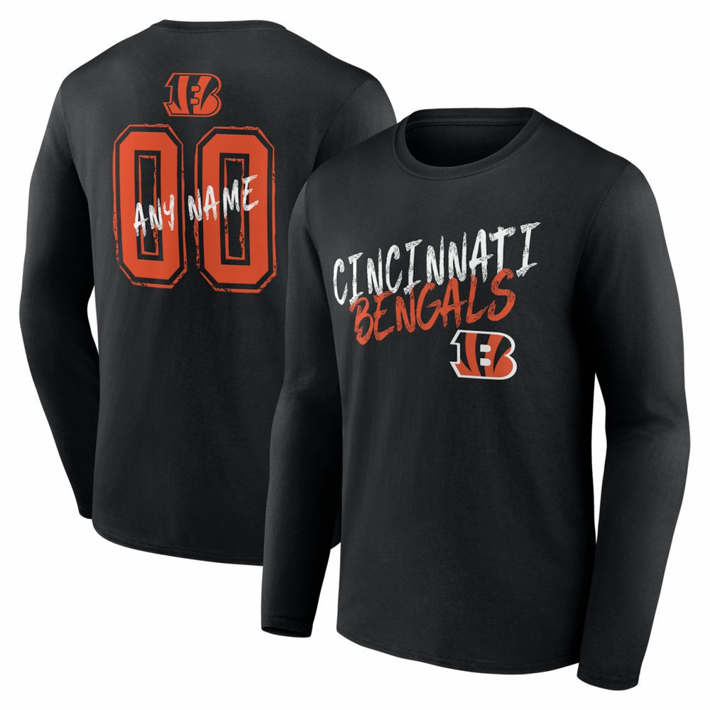 Cincinnati Bengals Hustle Personalized Name & Number Long Sleeve T-Shirt - Black T-shirts