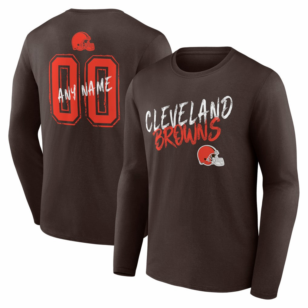 Cleveland Browns Hustle Personalized Name & Number Long Sleeve T-Shirt - Brown T-shirts