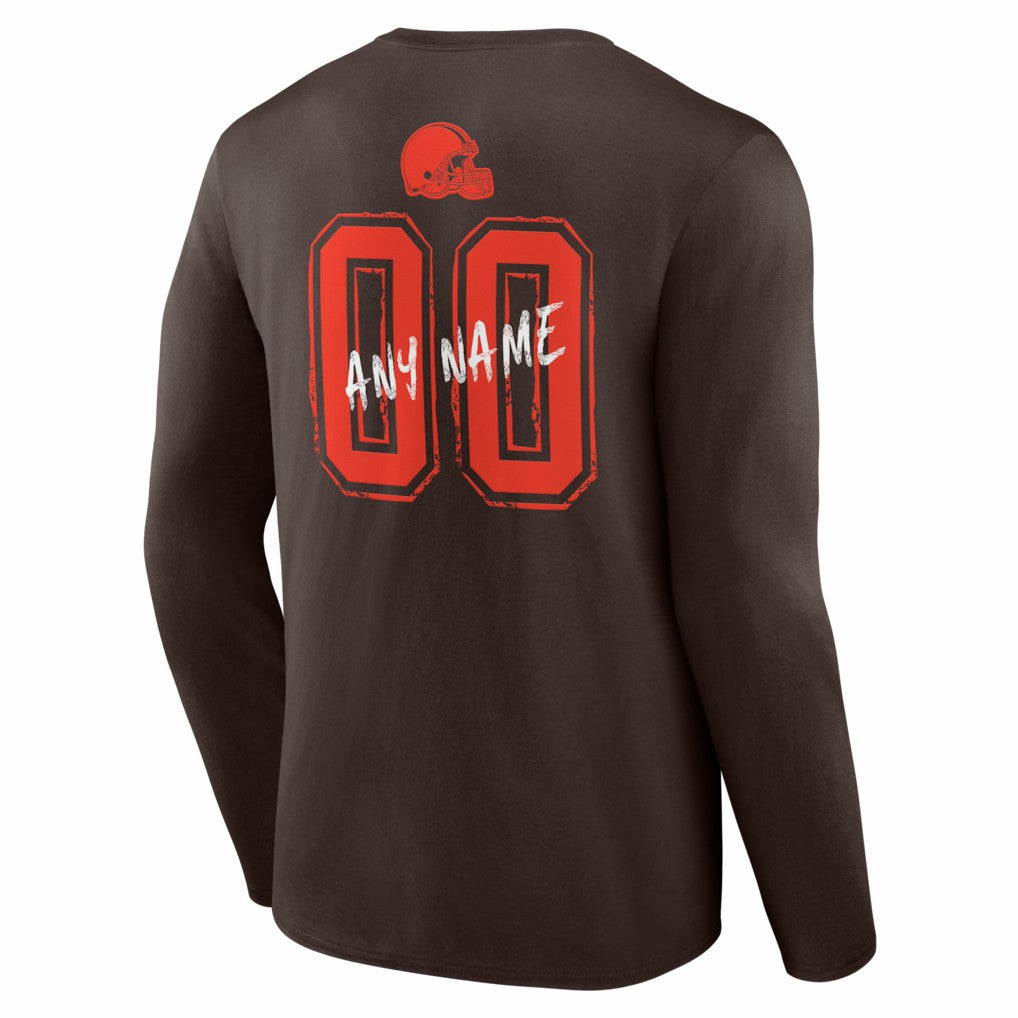 Cleveland Browns Hustle Personalized Name & Number Long Sleeve T-Shirt - Brown T-shirts
