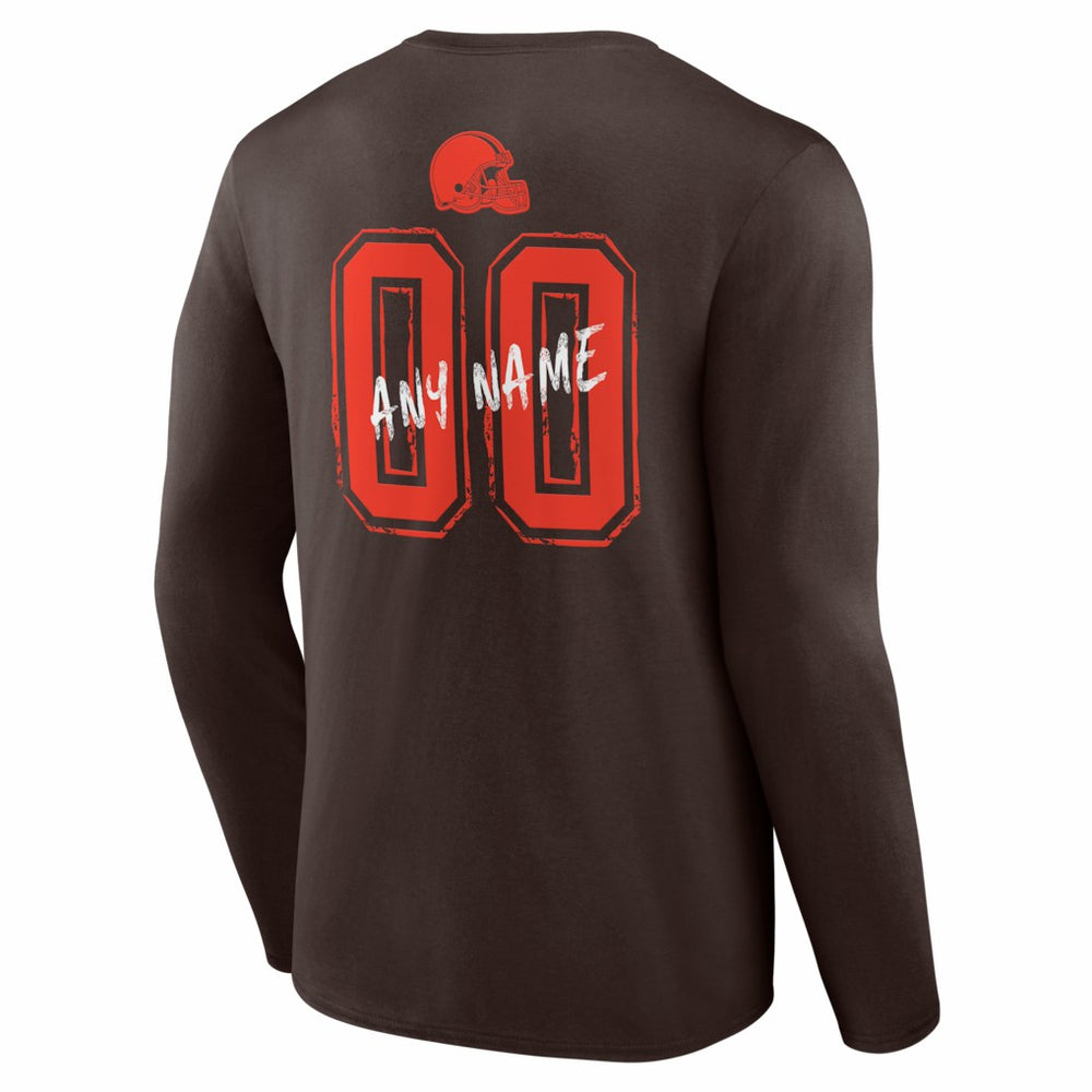 Cleveland Browns Hustle Personalized Name & Number Long Sleeve T-Shirt - Brown T-shirts