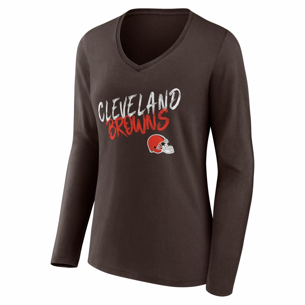 Cleveland Browns Women's Hustle Personalized Name & Number Long Sleeve V-Neck T-Shirt - Brown T-shirts