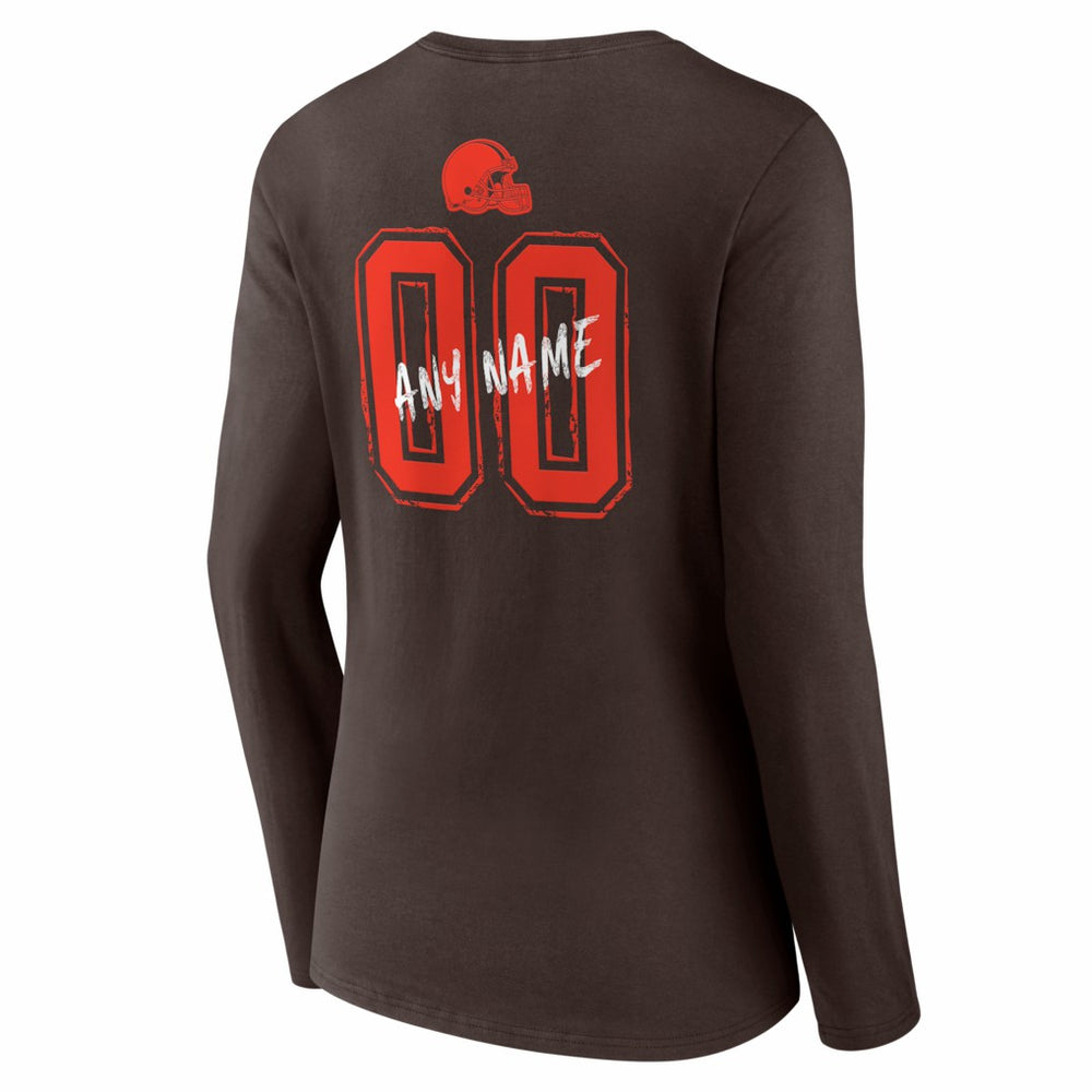 Cleveland Browns Women's Hustle Personalized Name & Number Long Sleeve V-Neck T-Shirt - Brown T-shirts